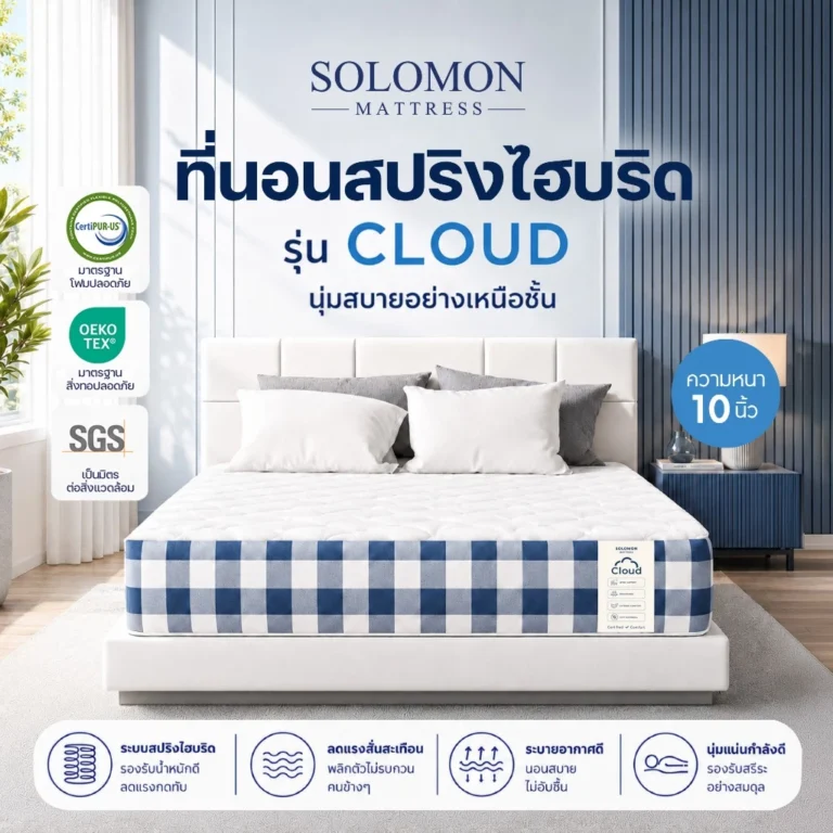 SOLOMON Cloud ที่นอนสปริงไฮบริด 6 ฟุต หนา 10 นิ้ว
