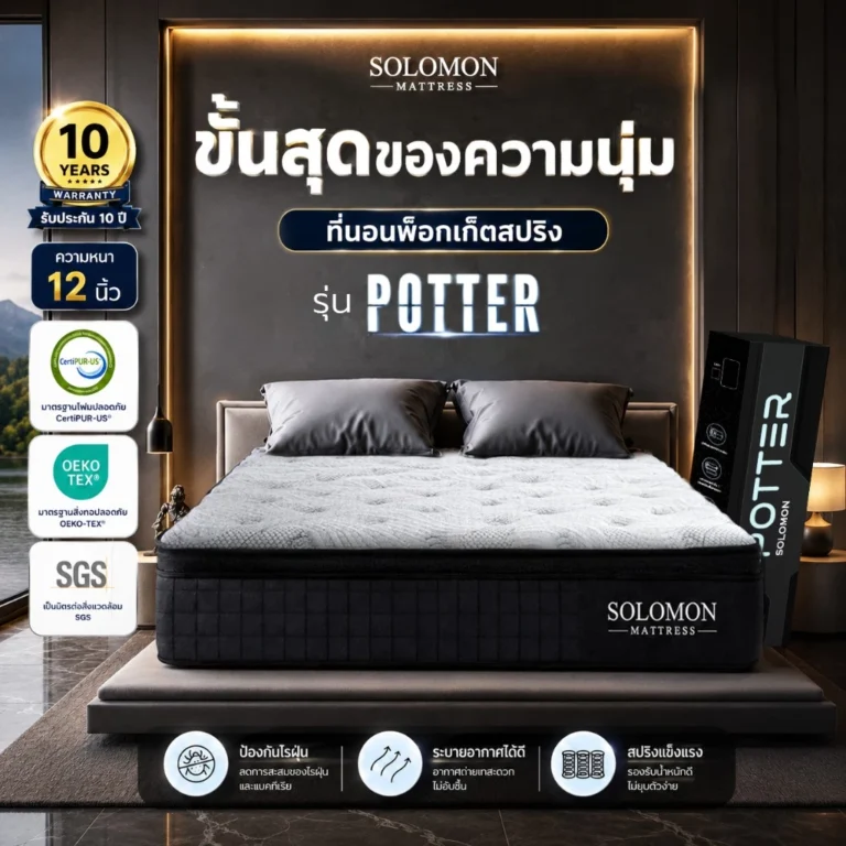 SOLOMON Potter ที่นอนพ็อกเก็ตสปริง 6 ฟุต หนา 12 นิ้ว