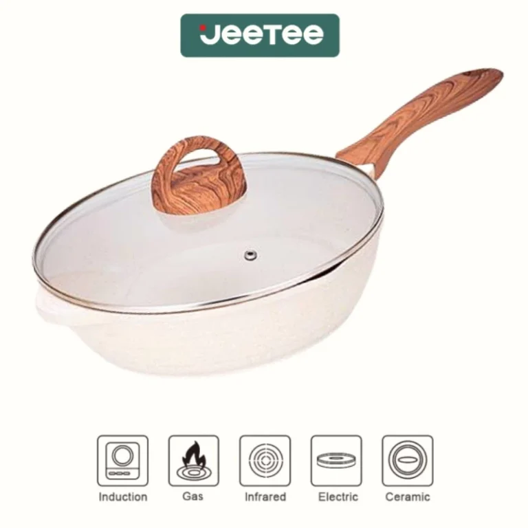 JEETEE กระทะเคลือบหินอ่อน ก้นลึก/ก้นแบน 24/28/32ซม ไม่ติดกระทะ